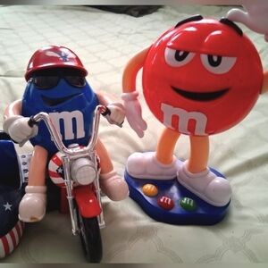 Vintage M&Ms Patriotic Freedom Rider Motorcycle SideCar Candy Dispenser & friend